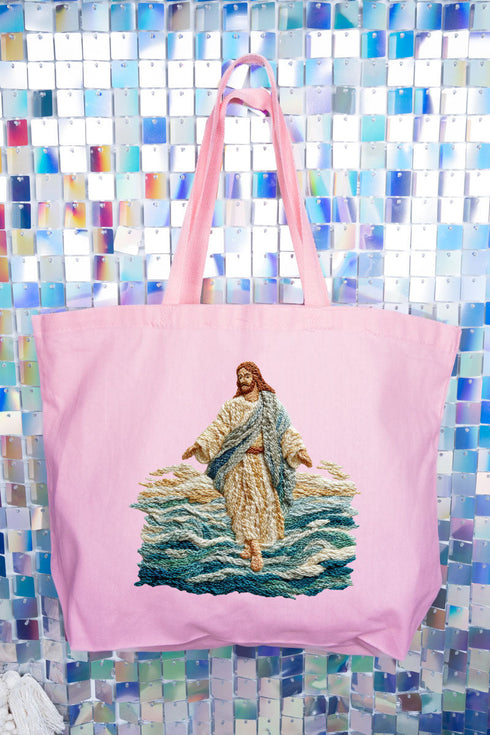 Faux Yarn Walking On Water Canvas Jumbo Tote