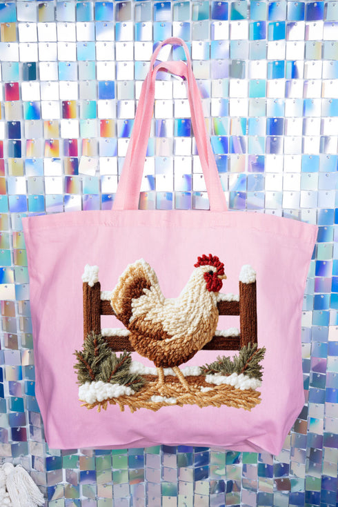 Faux Yarn Winter Chicken Canvas Jumbo Tote