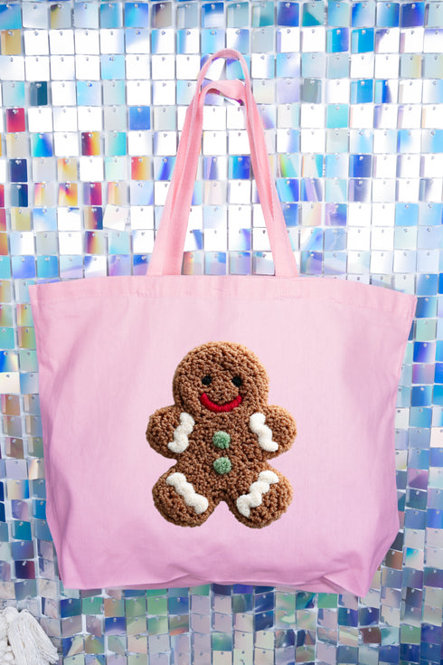 Faux Yarn Gingerbread Kisses Canvas Jumbo Tote