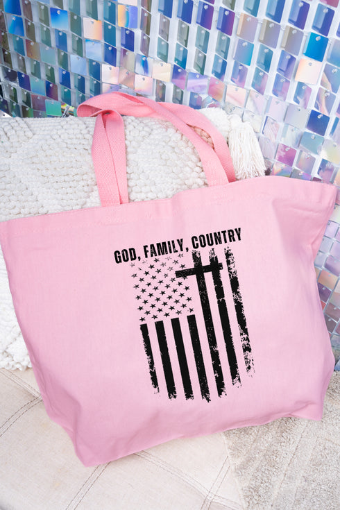 God, Family, Country Canvas Jumbo Tote