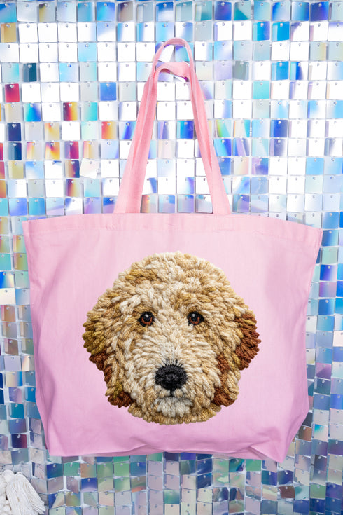 Faux Yarn Goldendoodle Canvas Jumbo Tote