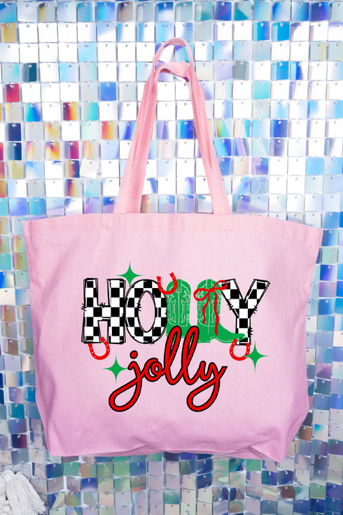 Holly Jolly Boots Canvas Jumbo Tote