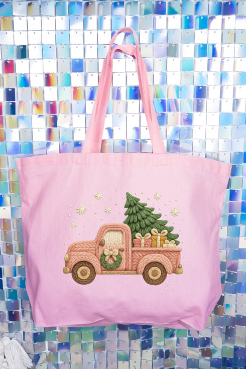 Faux Yarn Holly Jolly Haul Canvas Jumbo Tote