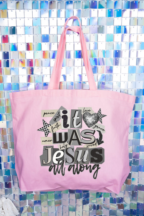 Monochromatic Jesus All Along Canvas Jumbo Tote