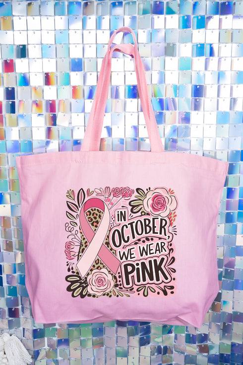 Leopard Doodle We Wear Pink Canvas Jumbo Tote