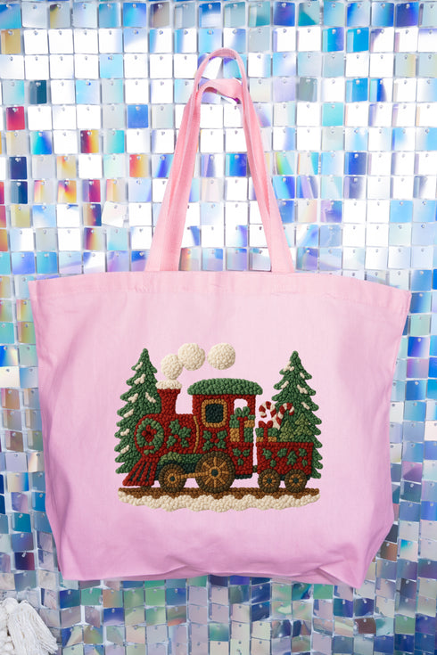 Faux Yarn Mistletoe Express Canvas Jumbo Tote