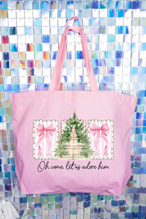 Notes Oh Come Let Us Adore Him Canvas Jumbo Tote