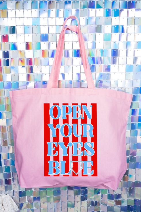 Open Your Eyes Blue Canvas Jumbo Tote