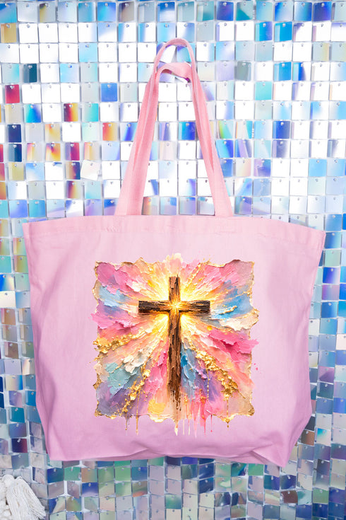 Pastel Brushstroke Cross Canvas Jumbo Tote