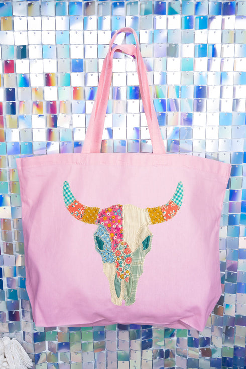Patchwork Steer Head Canvas Jumbo Tote