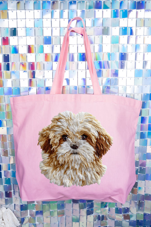 Faux Yarn Shih Tzu Canvas Jumbo Tote