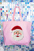 Faux Yarn Stitched With Cheer Santa Canvas Jumbo Tote
