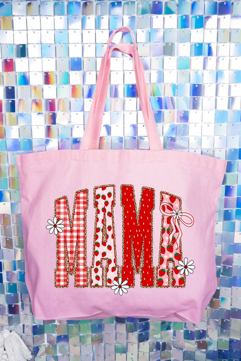 Strawberry Gingham Mama Canvas Jumbo Tote