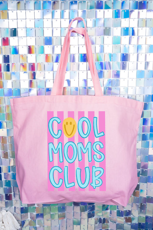 Striped Happy Cool Moms Club Canvas Jumbo Tote
