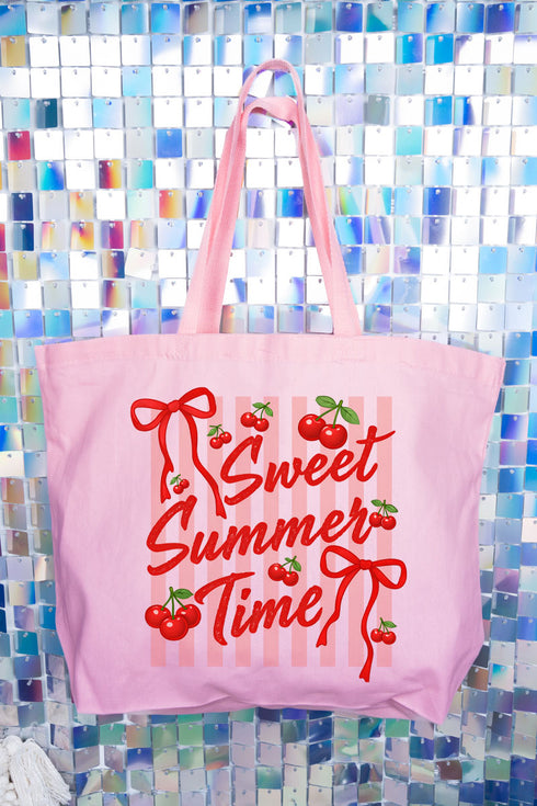 Cherry Sweet Summer Time Canvas Jumbo Tote