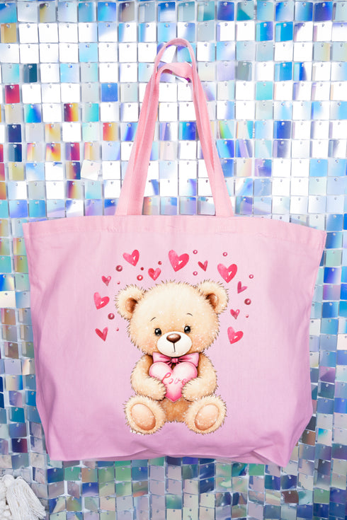Teddy In Love Canvas Jumbo Tote