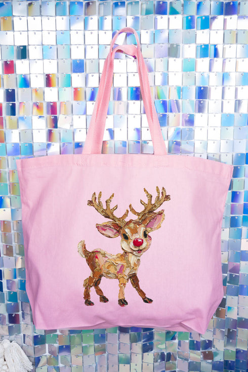 The Painted Red Nose Reindeer Canvas Jumbo Tote