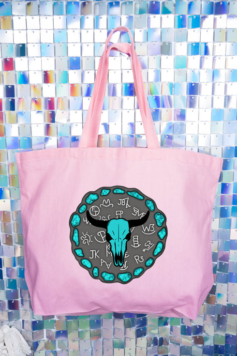 Turquoise Steer Stone Canvas Jumbo Tote
