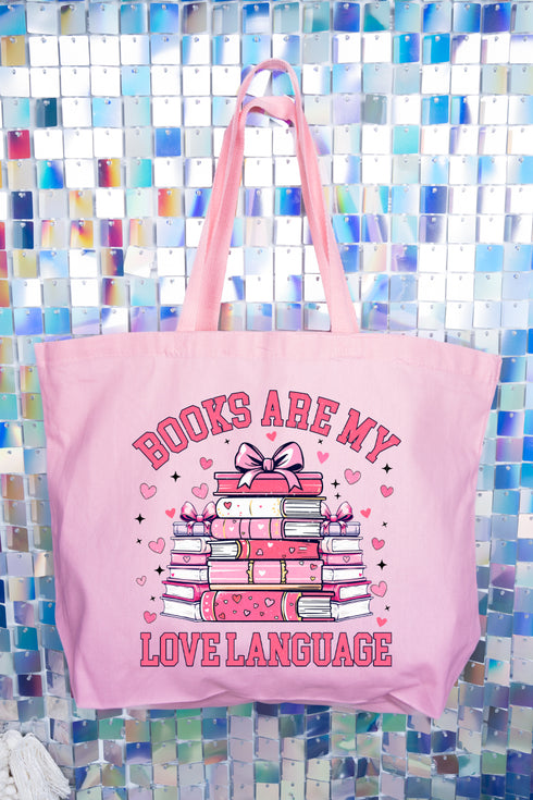 Valentine Books Are My Love Language Canvas Jumbo Tote