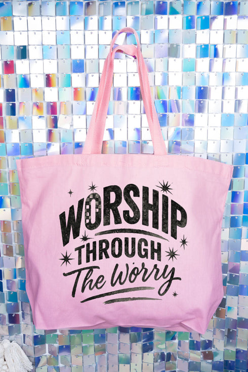 Black Worship Through The Worry Canvas Jumbo Tote