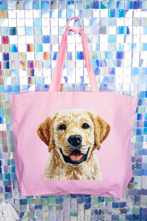 Faux Yarn Yellow Labrador Retriever Canvas Jumbo Tote