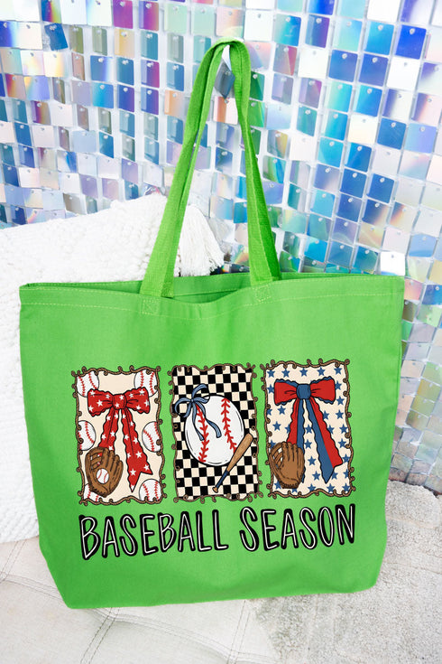Baseball Season Ribbon Canvas Jumbo Tote
