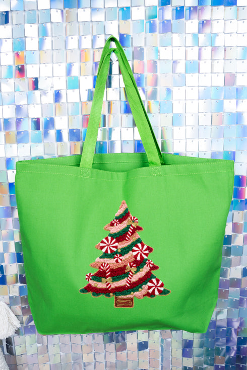 Faux Yarn Candy Cane Wishes Canvas Jumbo Tote