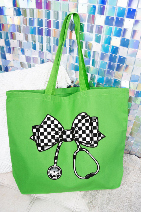 Checkered Black Stethoscope Canvas Jumbo Tote