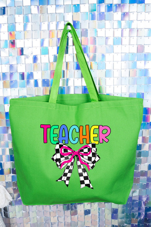 Colorful Teacher Ribbon Canvas Jumbo Tote
