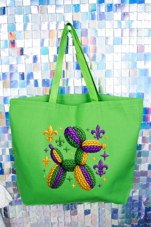 Faux Yarn Mardi Gras Balloon Dog Canvas Jumbo Tote