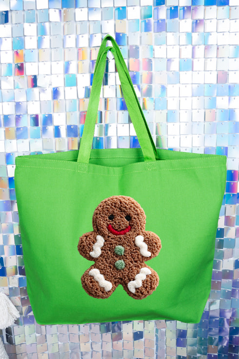 Faux Yarn Gingerbread Kisses Canvas Jumbo Tote