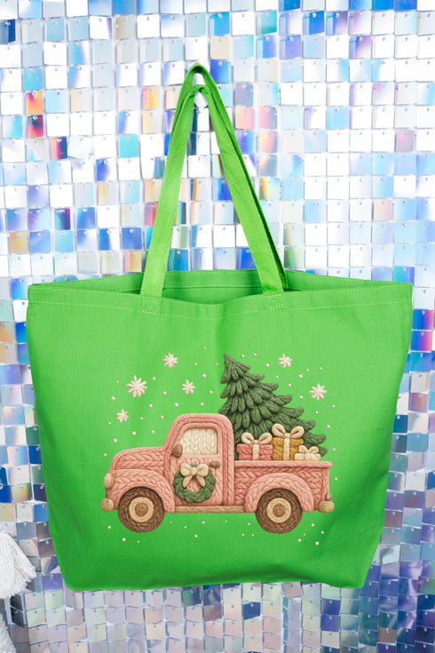 Faux Yarn Holly Jolly Haul Canvas Jumbo Tote