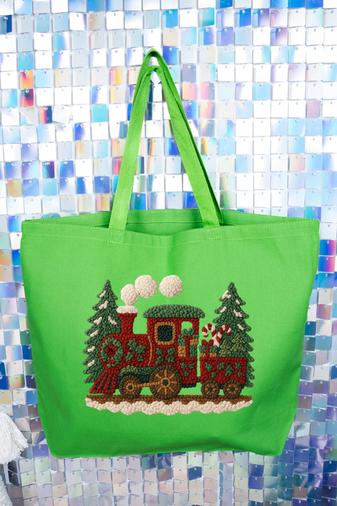 Faux Yarn Mistletoe Express Canvas Jumbo Tote
