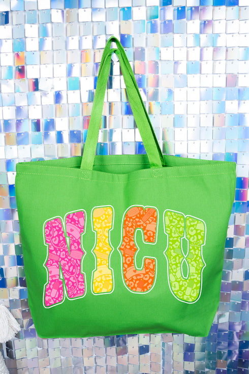 Personalized Neon Care Crew Canvas Jumbo Tote