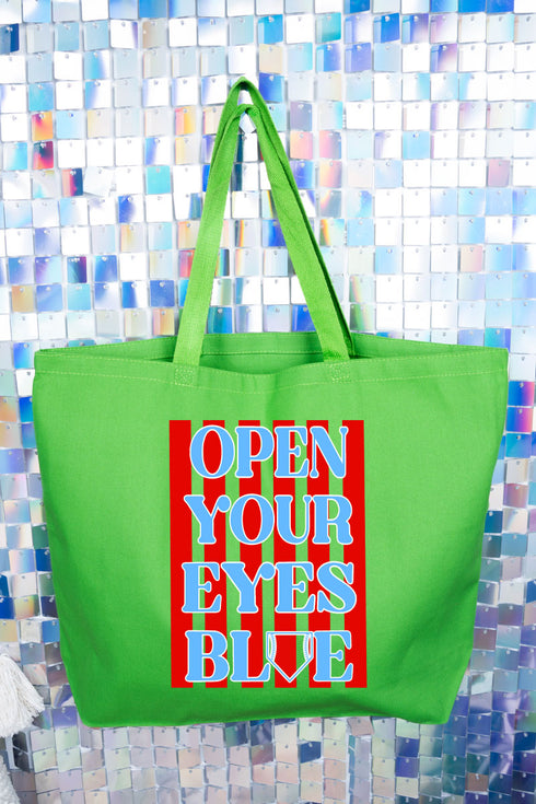 Open Your Eyes Blue Canvas Jumbo Tote