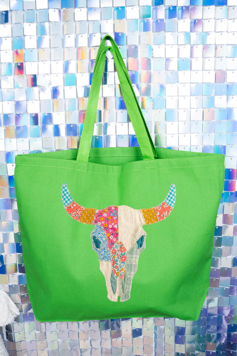 Patchwork Steer Head Canvas Jumbo Tote