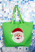 Faux Yarn Stitched With Cheer Santa Canvas Jumbo Tote