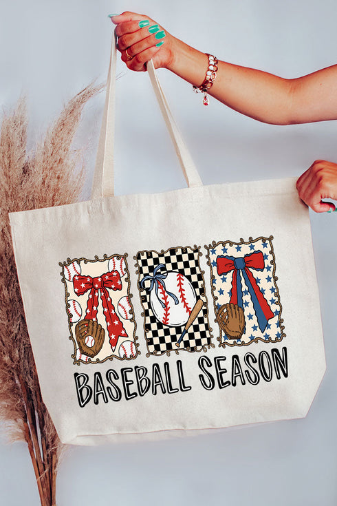 Baseball Season Ribbon Canvas Jumbo Tote
