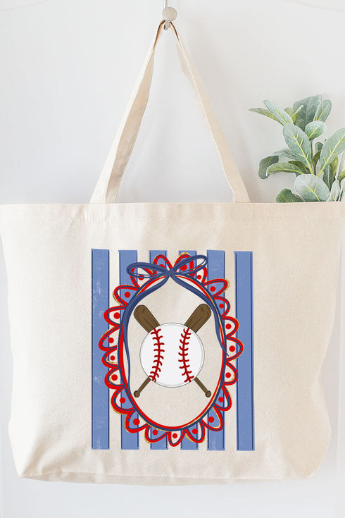 Baseball Stripes Canvas Jumbo Tote