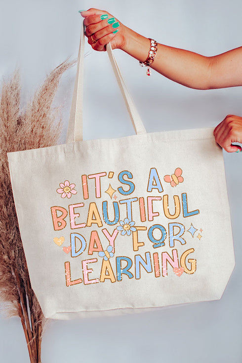 Beautiful Day For Learning Canvas Jumbo Tote