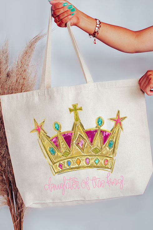 Bejeweled Daughter Of The King Canvas Jumbo Tote