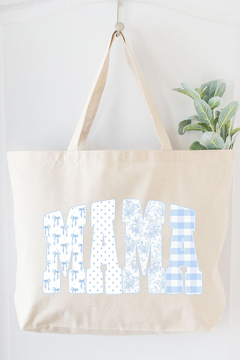 Bow And Blue Mama Canvas Jumbo Tote