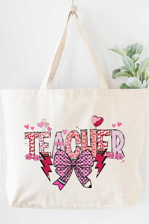 Bow Teacher Doodle Canvas Jumbo Tote