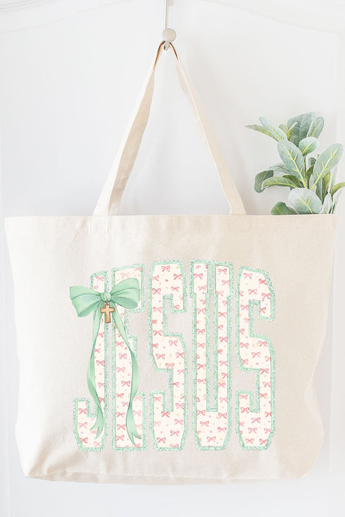 Coquette Cross Jesus Canvas Jumbo Tote