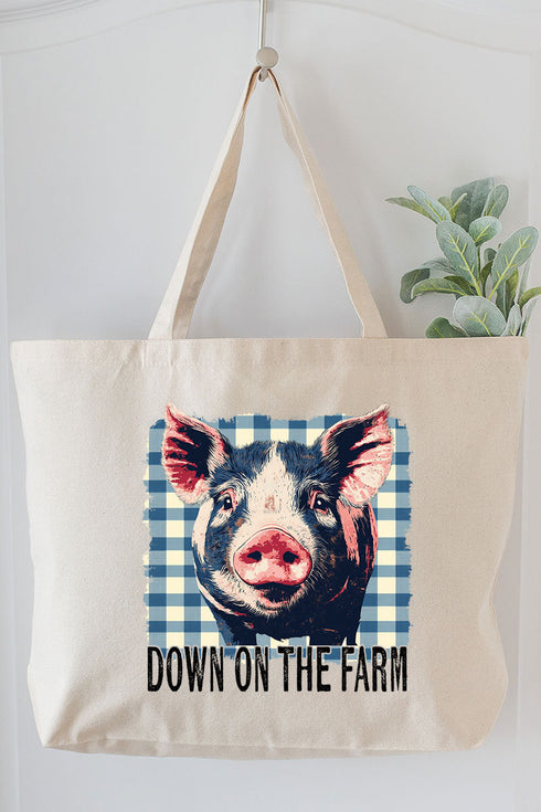 Down On The Farm Pig Canvas Jumbo Tote