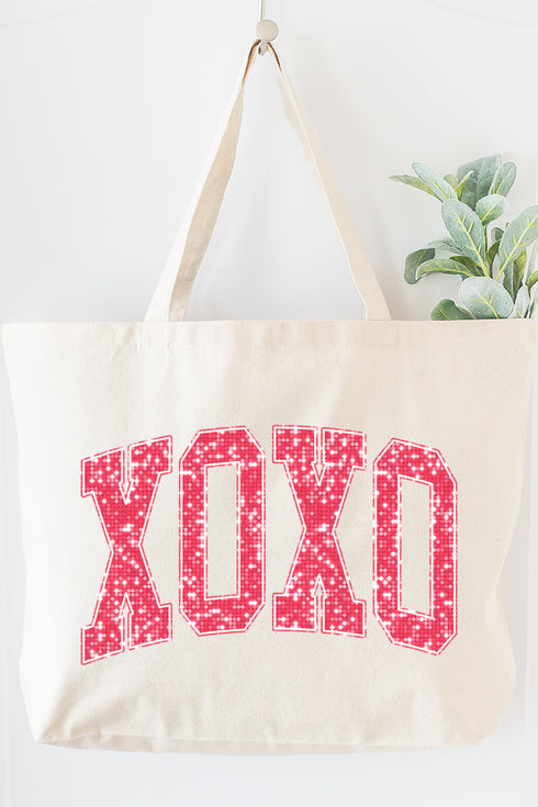 Faux Glitter XOXO Canvas Jumbo Tote