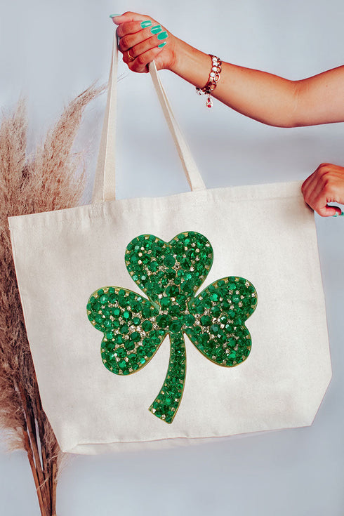 Faux Rhinestone Clover Canvas Jumbo Tote