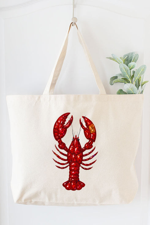 Faux Rhinestone Crawfish Canvas Jumbo Tote