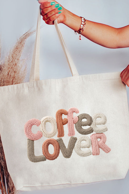Faux Yarn Coffee Lover Canvas Jumbo Tote