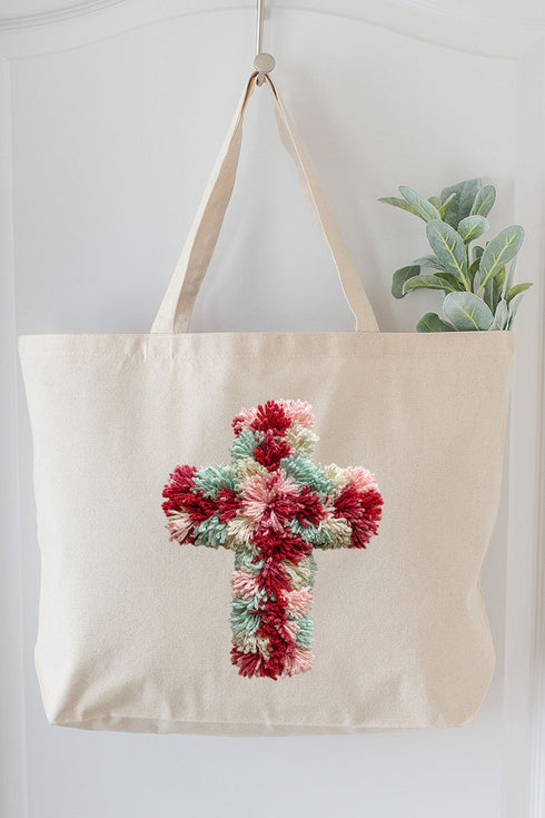 Faux Yarn Cross Canvas Jumbo Tote